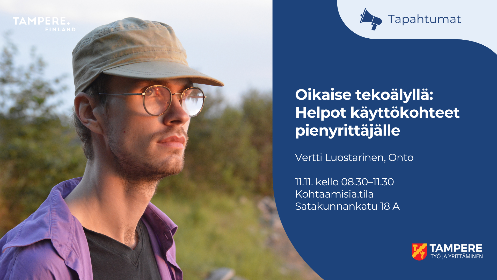 henkil&ouml;kuva yl&auml;vartalosta yl&ouml;sp&auml;in sek&auml; info tapahtumasta
