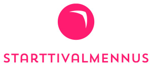 Järjestäjän logo, jossa lukee Starttivalmennus. Väritys pinkki.